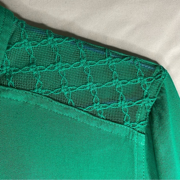 Abercrombie & Fitch Long Sleeve Lace Shoulder Emerald Green Y2K Button Shirt XS - Picture 5 of 10